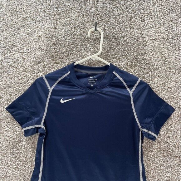 Nike Shirt Womens Small Blue V Neck Athleisure Running Gym Logo Dri Fit Logo - Picture 4 of 11